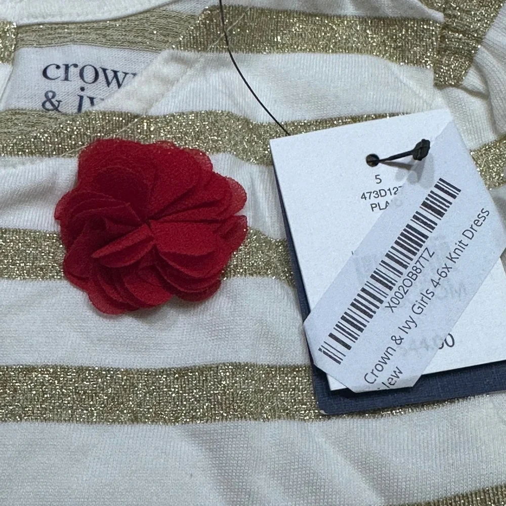 Crown‎ & Ivy Girl's Christmas Dress Toddler Size 5 Red Green Plaid Gold Metallic
